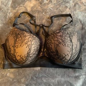 Victoria’s Secret Front Close Black and Nude Lace Bra with Strappy Details
